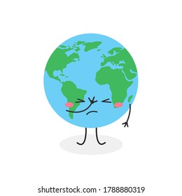 Funny cartoon facepalming Earth planet emotion. Vector flat illustration isolated on white background