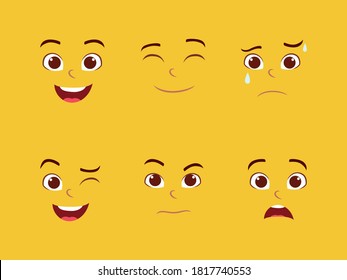 Funny cartoon faces. angry character expressions crazy mouth fun cartoons expressions Isolated