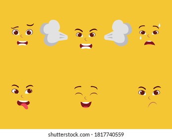 Funny cartoon faces. angry character expressions crazy mouth fun cartoons expression