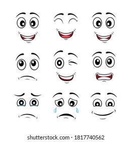 Funny cartoon faces. angry character expressions eyes crazy mouth fun sketch weird comic. cartoons expression