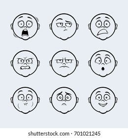 Funny Cartoon Faces (Colorless) - Vector Set