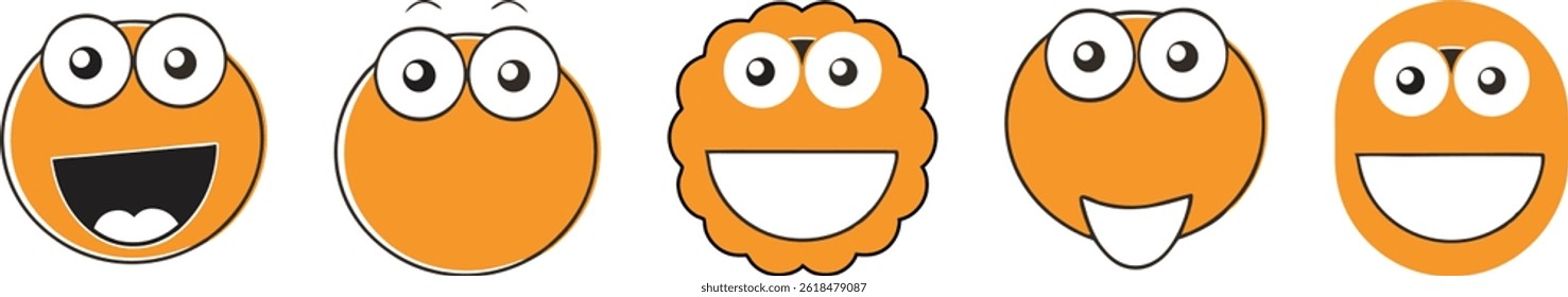 funny cartoon, cartoon faces, comic character smiling face vector art illustration