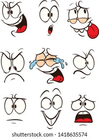 Funny cartoon faces with different expressions clip art. Vector illustration. Some elements on separate layers. 
