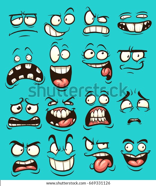 表情の異なる面白い漫画の顔 簡単なグラデーションを持つベクタークリップアートイラスト それぞれが別々の画層上にある のベクター画像素材 ロイヤリティフリー