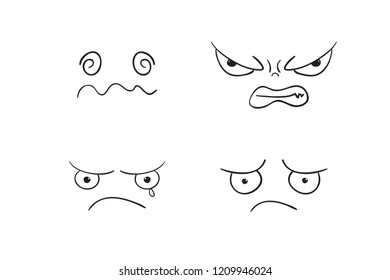 Funny cartoon faces with emotions Vector illustration.