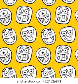 Funny cartoon faces seamless pattern.