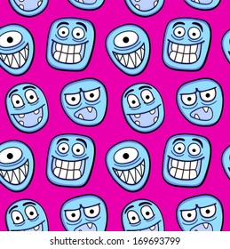 Funny cartoon faces seamless pattern.
