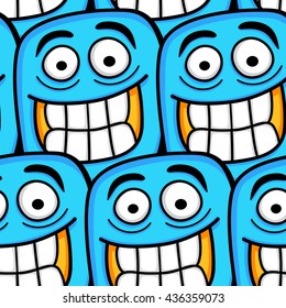 Funny cartoon faces seamless pattern.