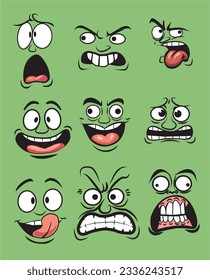 Funny cartoon faces. Vector clip art illustration with simple gradients. Each face on a separate layer.