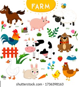 funny cartoon farm animals set