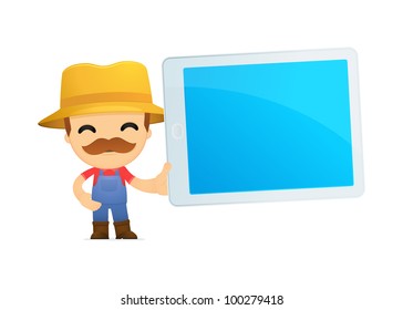 funny cartoon farmer in various poses for use in advertising, presentations, brochures, blogs, documents and forms, etc.