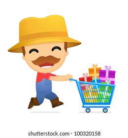 funny cartoon farmer in various poses for use in advertising, presentations, brochures, blogs, documents and forms, etc.