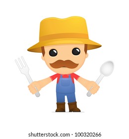 funny cartoon farmer in various poses for use in advertising, presentations, brochures, blogs, documents and forms, etc.