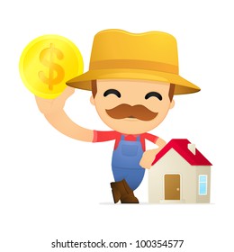 funny cartoon farmer in various poses for use in advertising, presentations, brochures, blogs, documents and forms, etc.