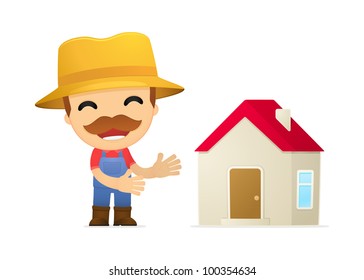 funny cartoon farmer in various poses for use in advertising, presentations, brochures, blogs, documents and forms, etc.