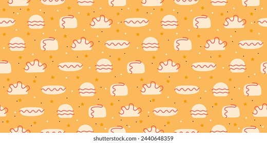 Funny cartoon fast food repetitive pattern. Vector illustration suitable for prints.