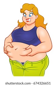 Funny Cartoon Fat Woman On The White Background.