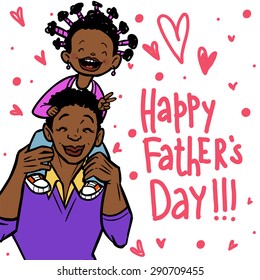 Funny cartoon father and his child. vector greeting card