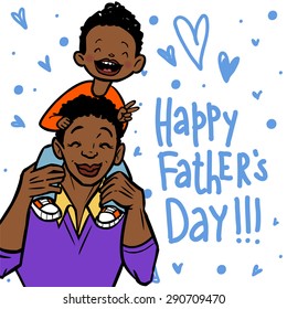 Funny cartoon father and his child. vector greeting card