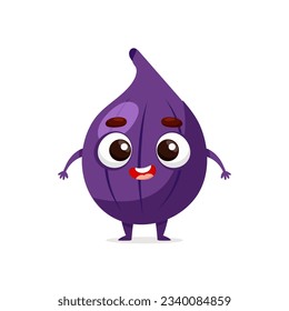 Funny cartoon fig. Kawaii fruit character. Vector food illustration isolated on white background.
