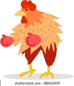 Funny cartoon fighting rooster . Vector illustration