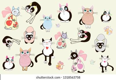 Funny cartoon figures of cats and mouses for kids