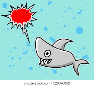 Funny cartoon fish with bubble speech, vector illustration
