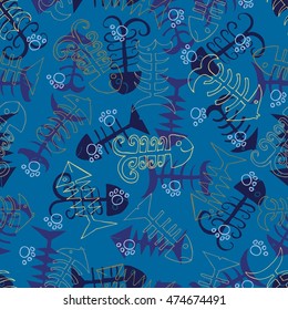 Funny cartoon fish skeletons seamless pattern background 