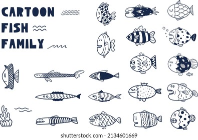 Gracioso patrón de peces y olas de caricatura