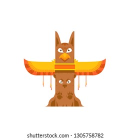 Funny cartoon flat indian totem, vector illustration isolated on white background