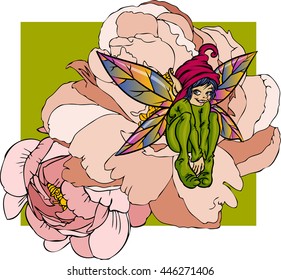 Funny cartoon flower elf. Vector illustration.