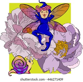 Funny cartoon flower elf. Vector illustration.