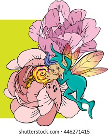 Funny cartoon flower elf. Vector illustration.