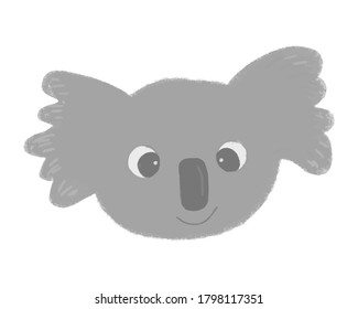 Funny cartoon fluffy koala head with big eyes. Cute illustration for children. Vector isolated. EPS10