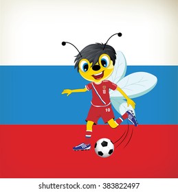 Funny cartoon football player bee. Vector