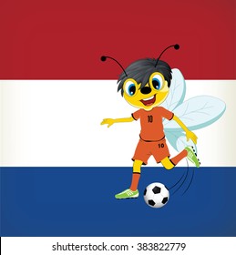 Funny cartoon football player bee. Vector