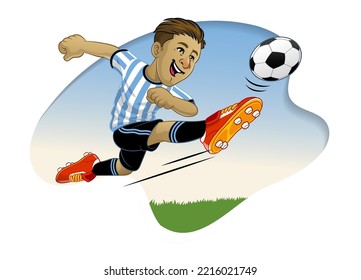 Funny Cartoon Football Player Kicking the Ball