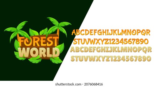 funny cartoon forest world with wood and palm leaves perfect for game logo title