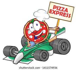 funny cartoon formula race car with pizza