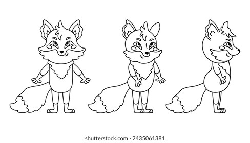 Divertido zorro de dibujos animados. Diseño de personajes. Conjunto de ilustración vectorial.