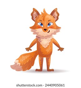 Funny cartoon fox. Character design. Vector illustration.