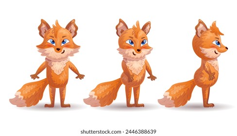 Funny cartoon fox. Character design. Vector illustration set.