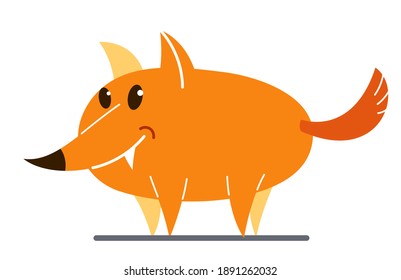 Funny cartoon fox flat vector illustration isolated on white, wildlife animal humorous drawing.