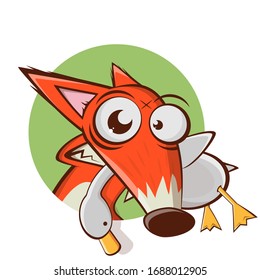 Funny Cartoon Fox With Goose In Its Mouth