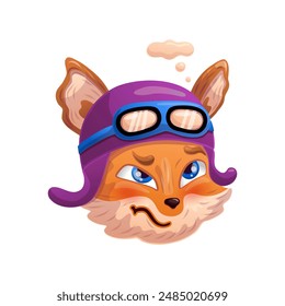 Funny cartoon fox head as a biker, racer, mechanic is thinking. Vector illustration.