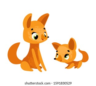 Funny cartoon fox. Mom and baby. Vector illustration for children's books, t-shirt prints, posters, stickers or decor