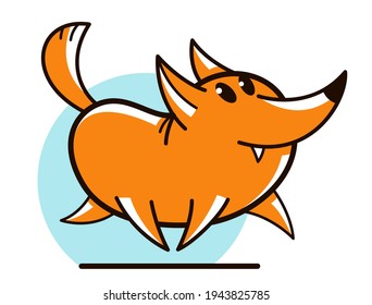 Funny cartoon fox running brave and positive flat vector illustration isolated on white, wildlife animal humorous drawing.