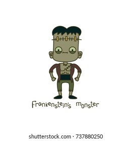 Funny cartoon Frankenstein's monster. Halloween illustration. 