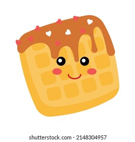 Funny Cartoon french waffles. Sweet Food icon. Vector illustration