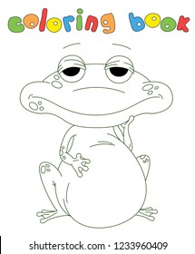 Funny cartoon frog. Coloring book for kids. Digital illustration